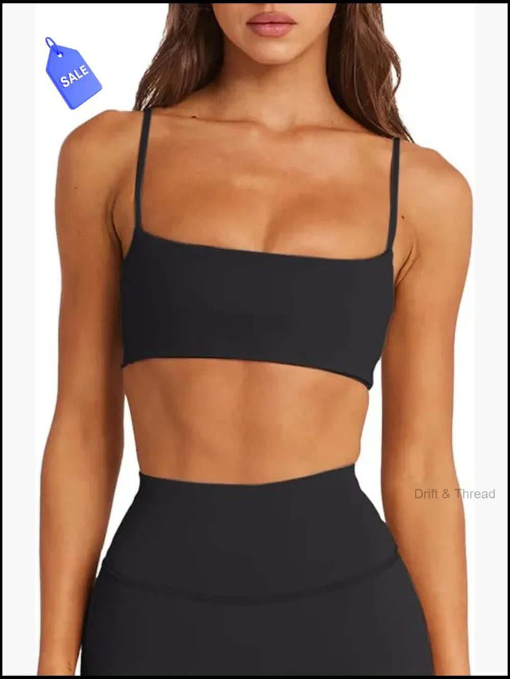 Womens Square Neck Sports Bra Adjustable Spaghetti Straps Wireless Padded Yoga